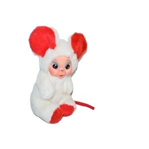 Vtg Rushton Rubber Face Plush Mouse Stuffed Animal Red & White HTF